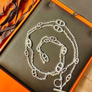 HERMES Chéne Dunkle Farandole Ag925 Long chain Necklace Pendant accessories Ag925 SV 13D10205 Silver 96.7g